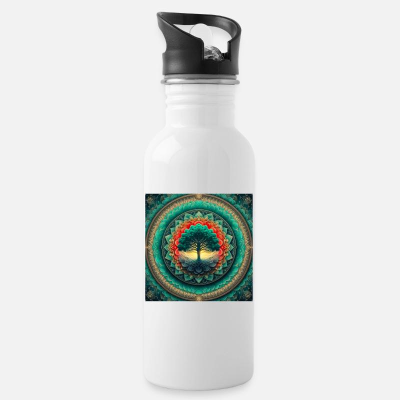Arbre dans le mandala de lumière - Gourde avec paille intégrée - blanc