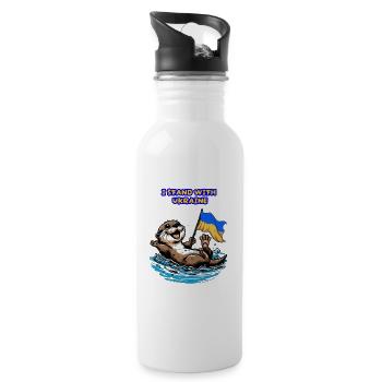Cute Otter Baby with Ukraine Flag - Water bottle with straw - white - Right