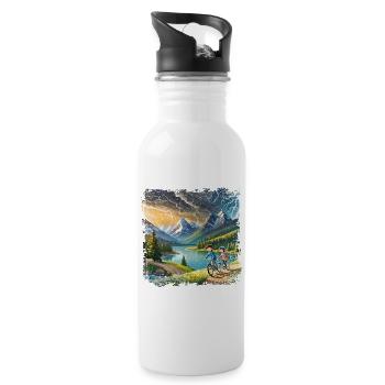 Children on bicycles in mountain landscape - Water bottle with straw - white - Right