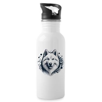 Weißer Langhaar Husky Geschenk - Trinkflasche mit integriertem Trinkhalm - Weiß - Rechts