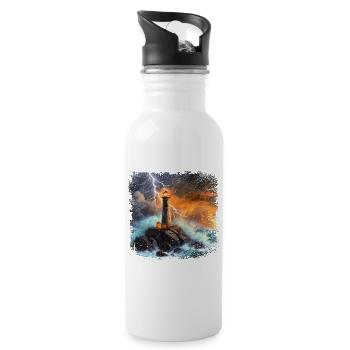 Lighthouse that shines out to sea at night - Water bottle with straw - white - Right