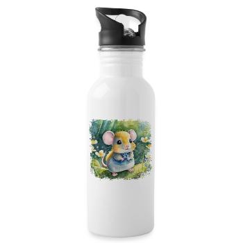 Mignon bébé souris jouant joyeusement dans le jardin - Gourde avec paille intégrée - blanc - Droite