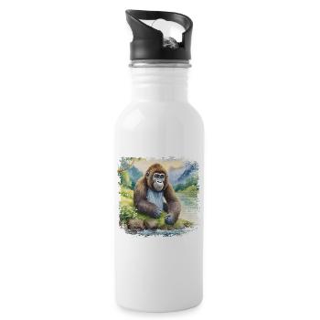 Niedlicher junger Gorilla > Aquarellmalerei - Trinkflasche mit integriertem Trinkhalm - Weiß - Rechts