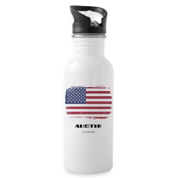 Austin, Texas, USA - Trinkflasche mit integriertem Trinkhalm - Weiß - Rechts