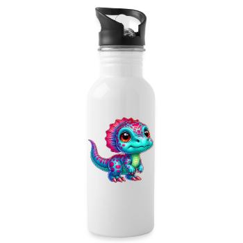 Dinosaurier - Trinkflasche mit integriertem Trinkhalm - Weiß - Rechts
