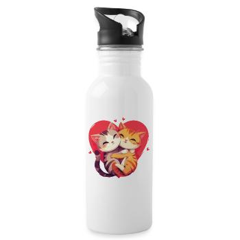Katzen Liebe Umarmung Kuscheln Herz Süß Niedlich - Trinkflasche mit integriertem Trinkhalm - Weiß - Rechts