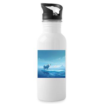 Kuh auf dem Eis - Trinkflasche mit integriertem Trinkhalm - Weiß - Rechts