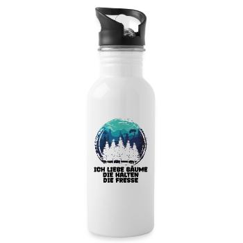 Forestry Statement Tree Lumberjack Wood Woodwork - Water bottle with straw - white - Right