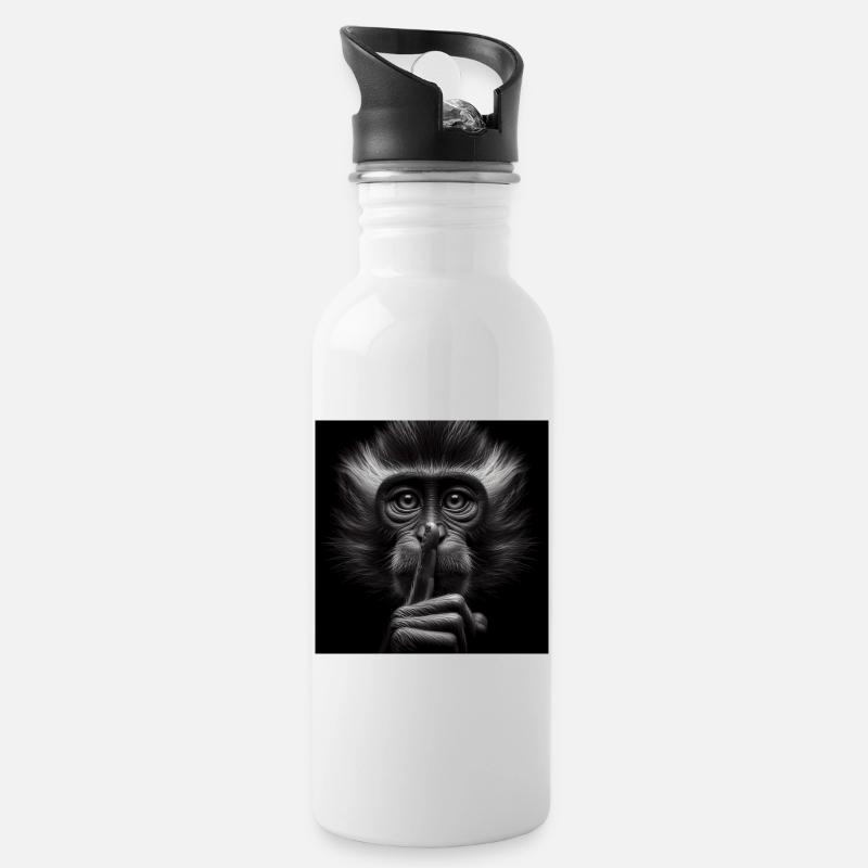 Ein schweigender Affe - Trinkflasche mit integriertem Trinkhalm - Weiß