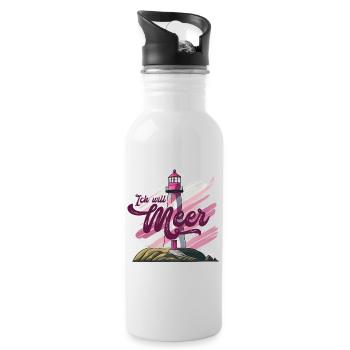 Ich will Meer Leuchtturm - Trinkflasche mit integriertem Trinkhalm - Weiß - Rechts