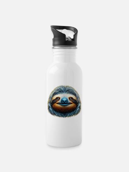 Faultier - Trinkflasche mit integriertem Trinkhalm - Weiß