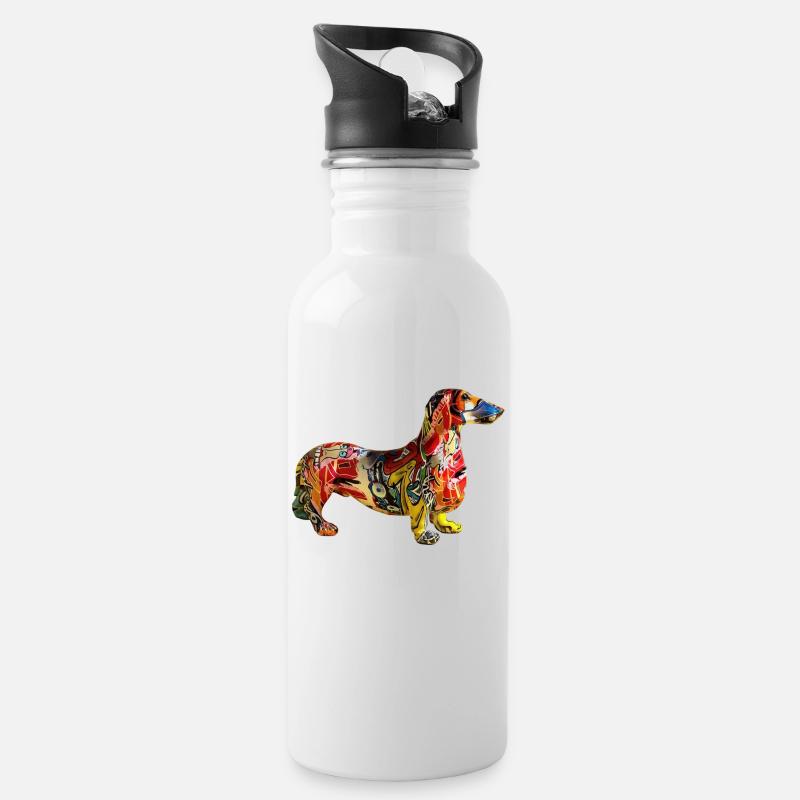Hund Graffiti - Trinkflasche mit integriertem Trinkhalm - Weiß