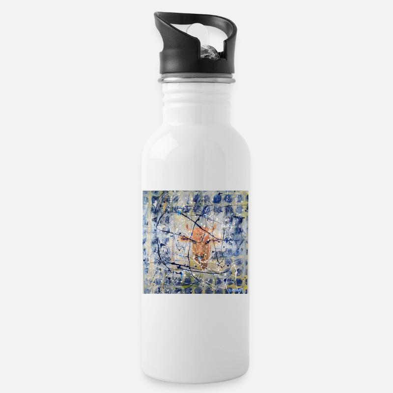 Abstraktes Tierporträt mit Kuh - Trinkflasche mit integriertem Trinkhalm - Weiß