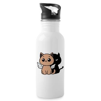 Angel Cat with a Devil Shadow - Water bottle with straw - white - Right