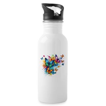 Schmetterlinge Bunt Farbenfroh Schön Kunst Natur - Trinkflasche mit integriertem Trinkhalm - Weiß - Rechts