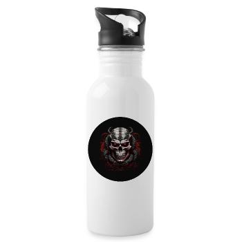 Dekorativer Schädel mit Schlangen - Trinkflasche mit integriertem Trinkhalm - Weiß - Rechts