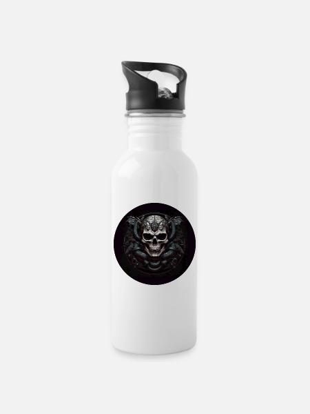 Dekorativer Schädel mit Schlangen - Trinkflasche mit integriertem Trinkhalm - Weiß