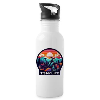 Sunset Mountain Bike Adventure Design - Water bottle with straw - white - Right