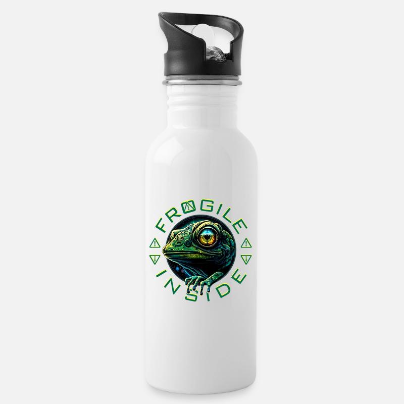 Frogile Inside - Trinkflasche mit integriertem Trinkhalm - Weiß