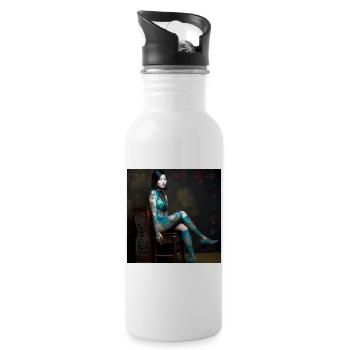 Portrait Woman 05 Tatoo Typo - Water bottle with straw - white - Right