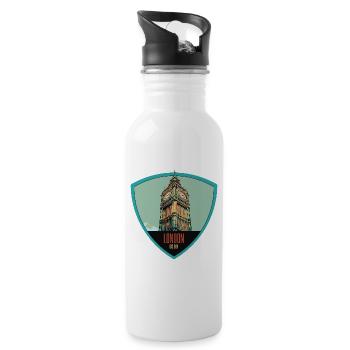 Ikonische Illustration des Big Ben Towers - Trinkflasche mit integriertem Trinkhalm - Weiß - Rechts