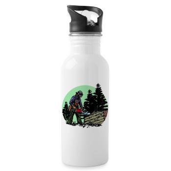 Tree Saw Sawdust Woodwork Lumberjack Forest - Water bottle with straw - white - Right