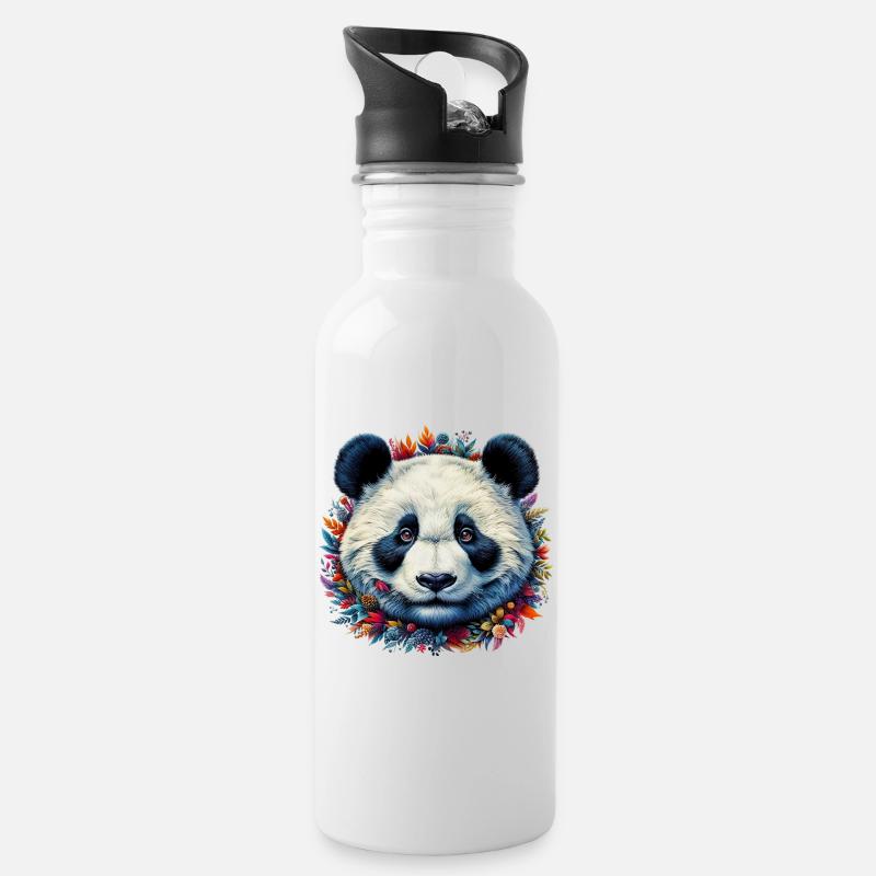 Panda - Trinkflasche mit integriertem Trinkhalm - Weiß