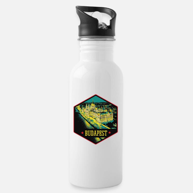 Nocturnal illustration Historic Budapest - Water bottle with straw - white