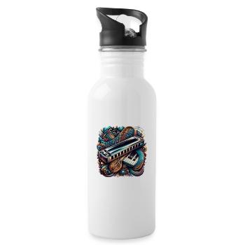Mundharmonika Abstraktes Design - Trinkflasche mit integriertem Trinkhalm - Weiß - Rechts