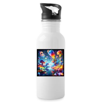 Surreale Traumlandschaft: Neon-Gewässer - Trinkflasche mit integriertem Trinkhalm - Weiß - Rechts
