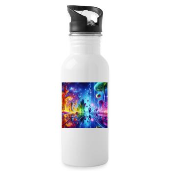 Surreale Traumlandschaft: Neon-Gewässer - Trinkflasche mit integriertem Trinkhalm - Weiß - Rechts