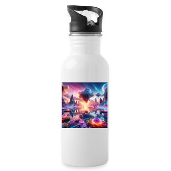 Surreal Dreamscape: Neon Waters - Water bottle with straw - white - Right