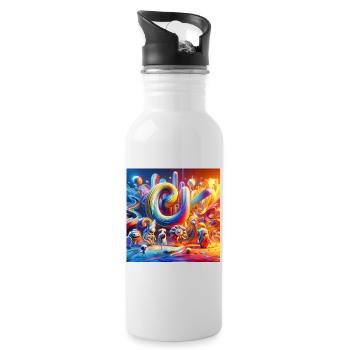 Colorful fantasy world - Water bottle with straw - white - Right