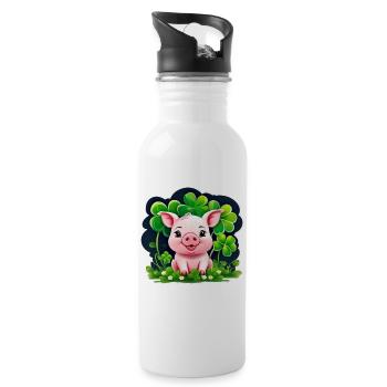Cute lucky pig with shamrocks - Water bottle with straw - white - Right