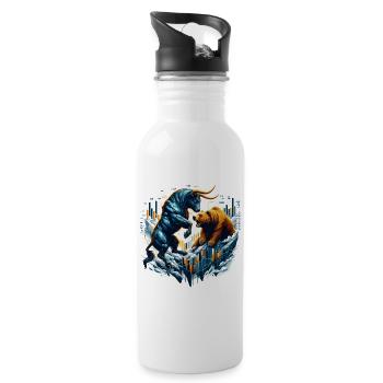 Finanzen Stier Bär Kampf Wallstreet Geschenk - Trinkflasche mit integriertem Trinkhalm - Weiß - Rechts