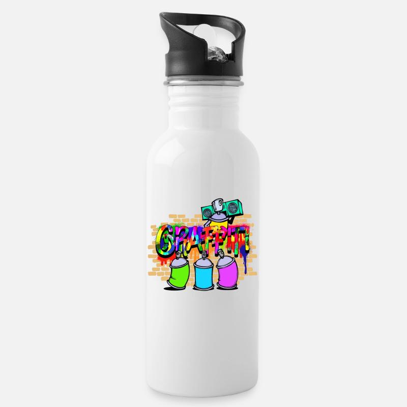Kunst Strassenkunst Wildstyle Sprayer Graffiti - Trinkflasche mit integriertem Trinkhalm - Weiß