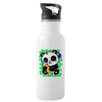Graffiti Panda Drawing Illustration Spray Can - Water bottle with straw - white - Right