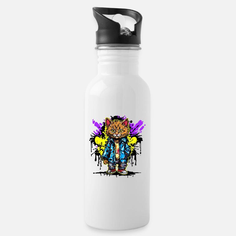 Kunst Strassenkunst Wildstyle Graffiti Zeichnen - Trinkflasche mit integriertem Trinkhalm - Weiß