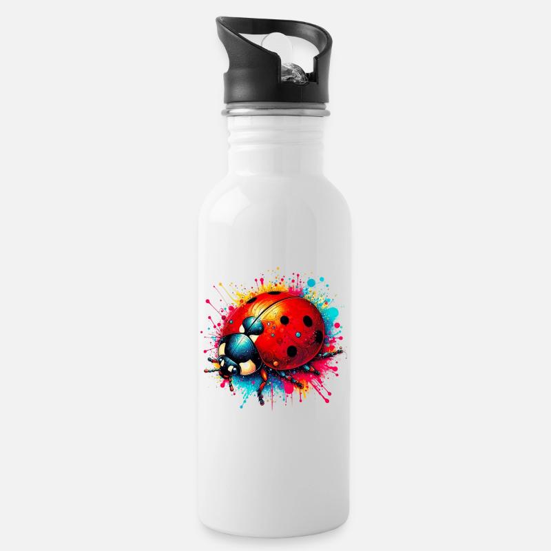 Marienkäfer - Trinkflasche mit integriertem Trinkhalm - Weiß