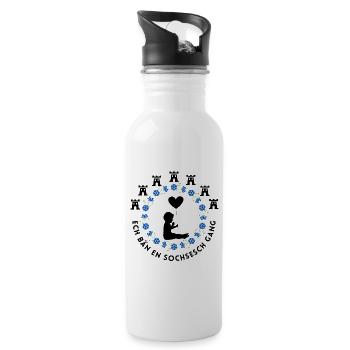 Siebenbürger Kinder Design "Sochsesch Gang" - Trinkflasche mit integriertem Trinkhalm - Weiß - Rechts