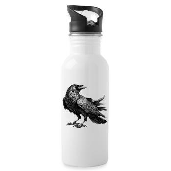 Schwarzweiß Raben Illustration - Trinkflasche mit integriertem Trinkhalm - Weiß - Rechts