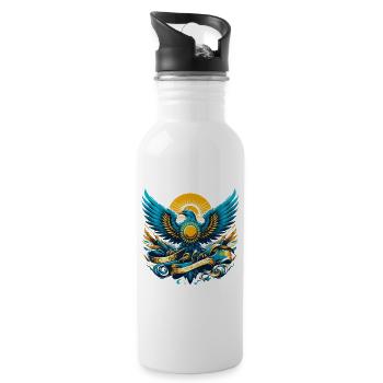 Kasachstan Adler Flagge Fahne dynamisch Geschenk - Trinkflasche mit integriertem Trinkhalm - Weiß - Rechts