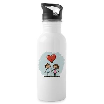 Amoureux, Figurines allumettes, Couples, Saint-Valentin - Gourde avec paille intégrée - blanc - Droite