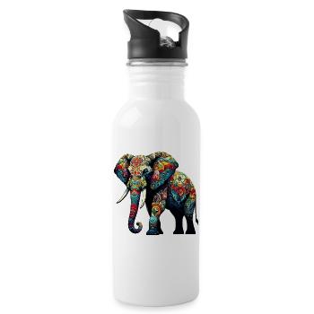 Elefant - Trinkflasche mit integriertem Trinkhalm - Weiß - Rechts