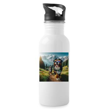 Berner Sennenhund - Trinkflasche mit integriertem Trinkhalm - Weiß - Rechts