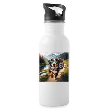 Berner Sennenhund - Trinkflasche mit integriertem Trinkhalm - Weiß - Rechts