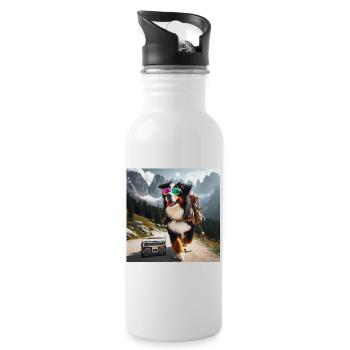 Berner Sennenhund - Trinkflasche mit integriertem Trinkhalm - Weiß - Rechts