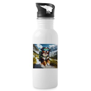 Berner Sennenhund - Trinkflasche mit integriertem Trinkhalm - Weiß - Rechts
