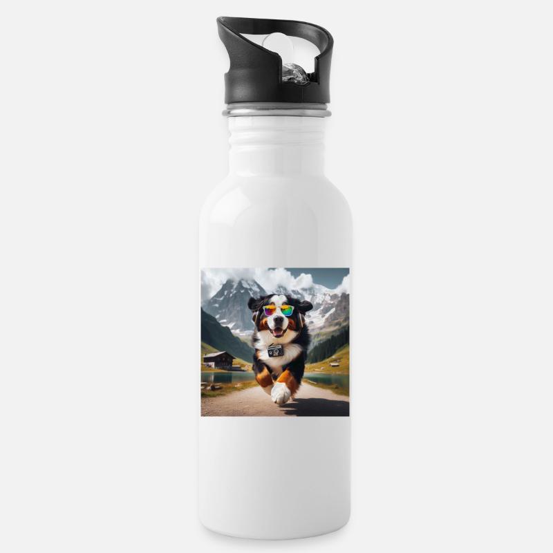 Berner Sennenhund - Trinkflasche mit integriertem Trinkhalm - Weiß