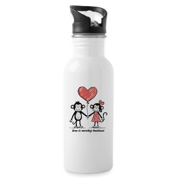 Singes Amoureux Bâton Figure Couple - Gourde avec paille intégrée - blanc - Droite